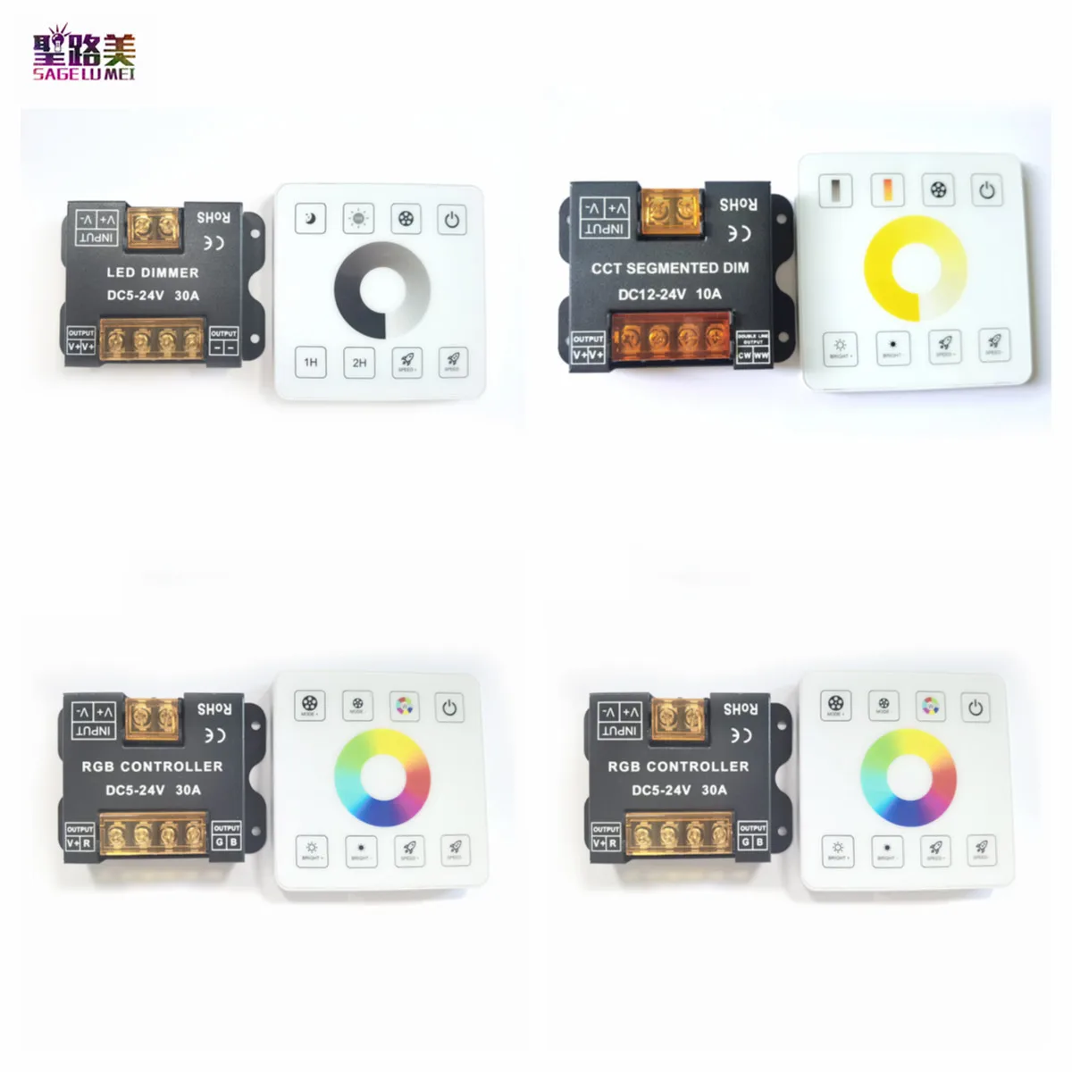 

DC5V-24V 2.4G RF Panel RGB Controller DC12V-24V 30A 360W Wireless Single Color/ CCT Color Temperature Brightness LED Dimmer