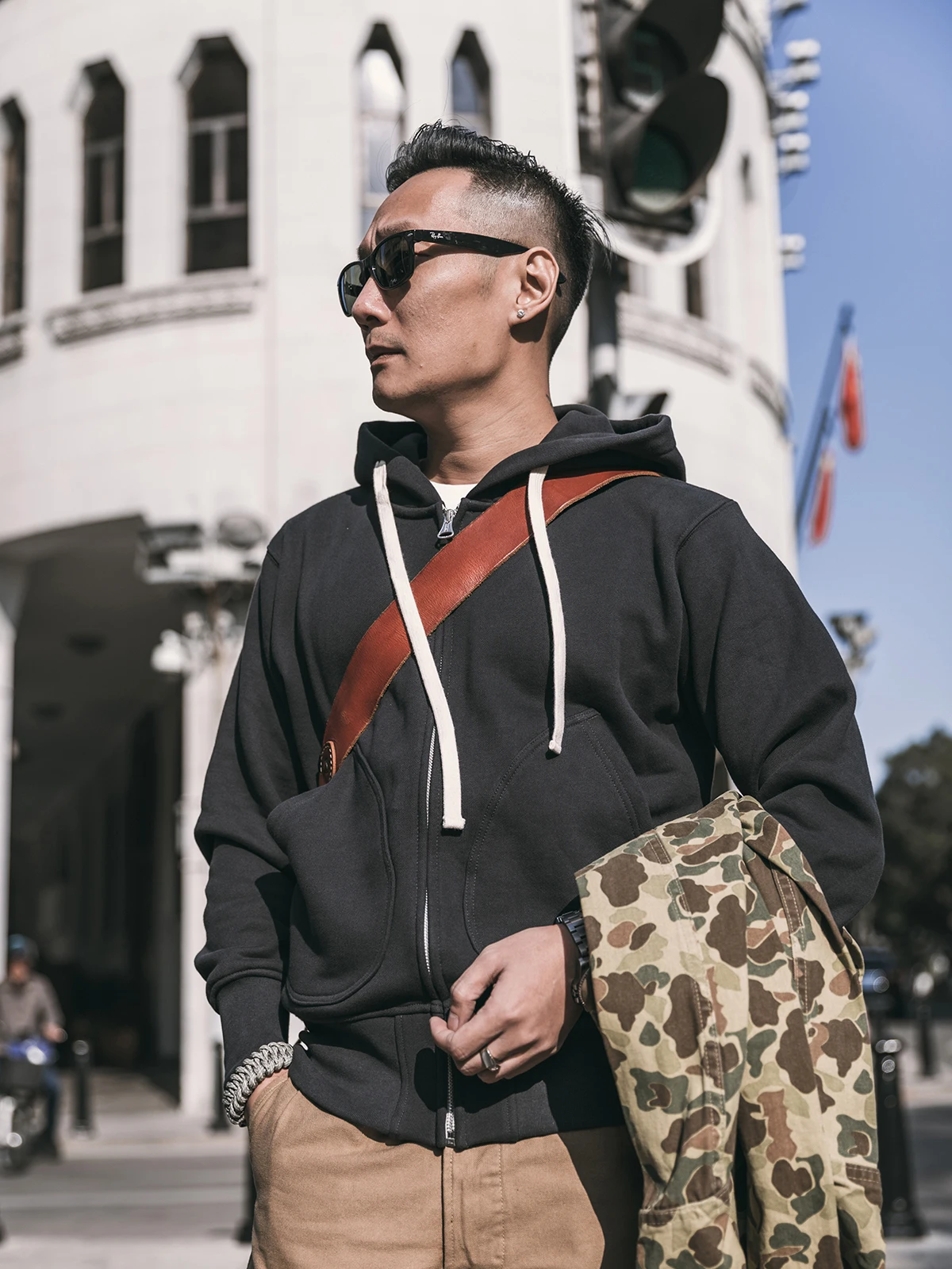 

New Thiened Heavyweight 500g Pure Cotton Fce Bot Zipper Hoodie Men's Color Hoodie Casual Loose Fit Autumn Wear