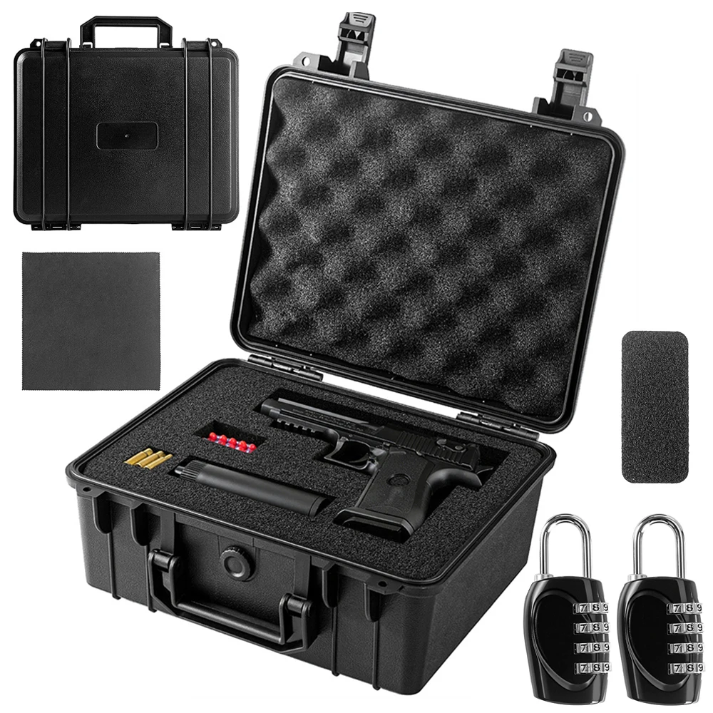 Tactical Pistol Gun Case Handgun Storage Box Pistol Case with 2 Locks Waterproof Shockproof Pistol Gun  Carry Box with 2 Locks