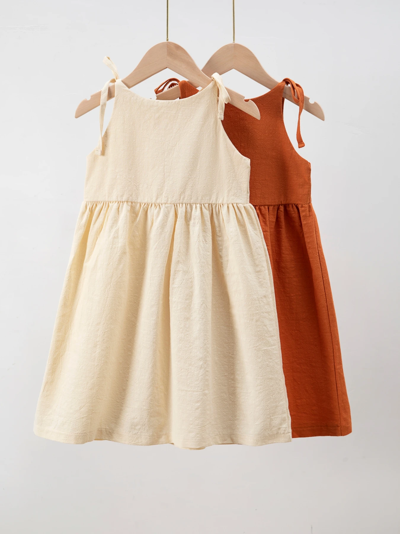 hot sales spring summer fall fashion solid color linen big pocket lace-up slip dress baby girl dress designs