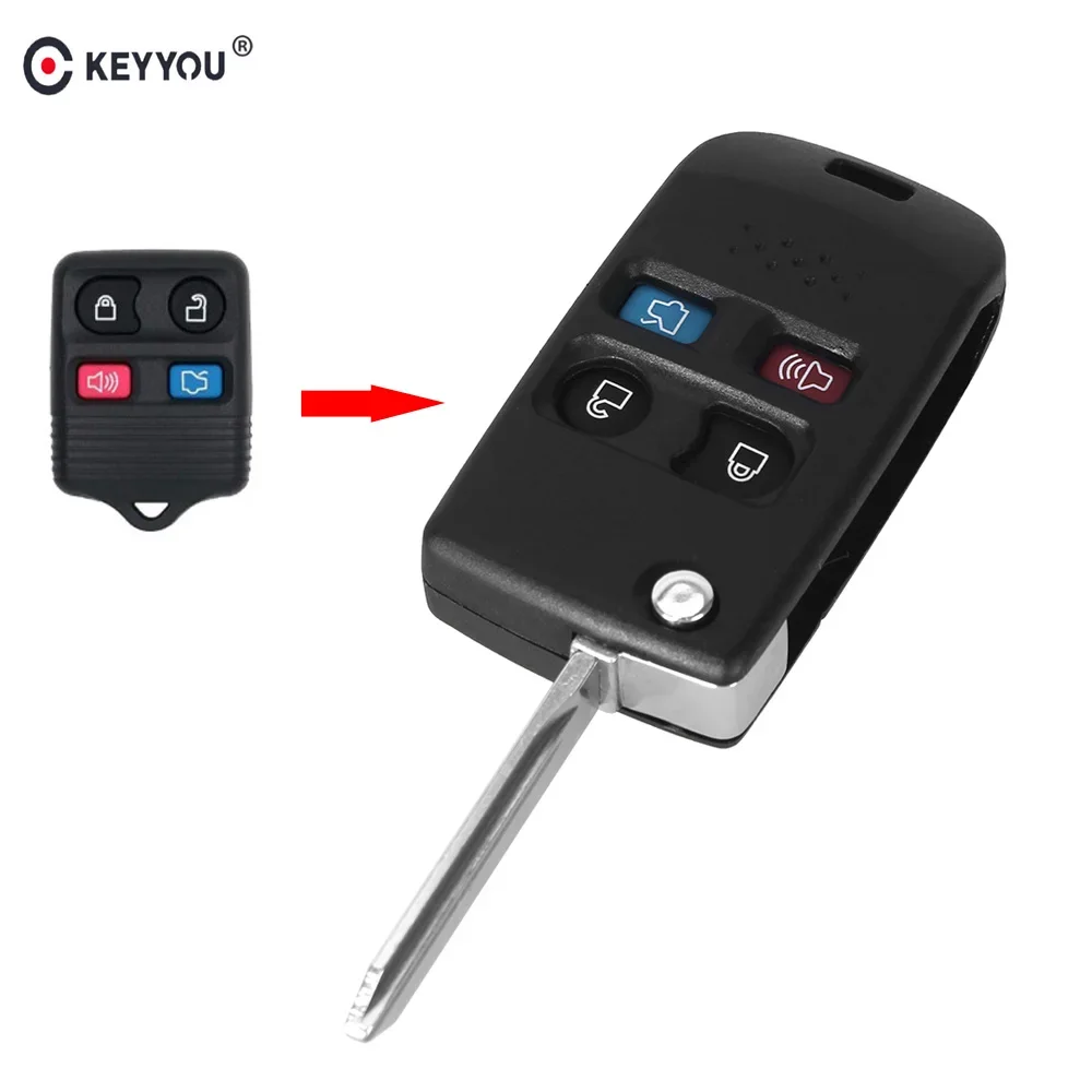 KEYYOU 4 Button Modified Folding Flip Remote Car Key Shell For Ford Crown Victoria Escape Expedition Explorer Explorer Sport