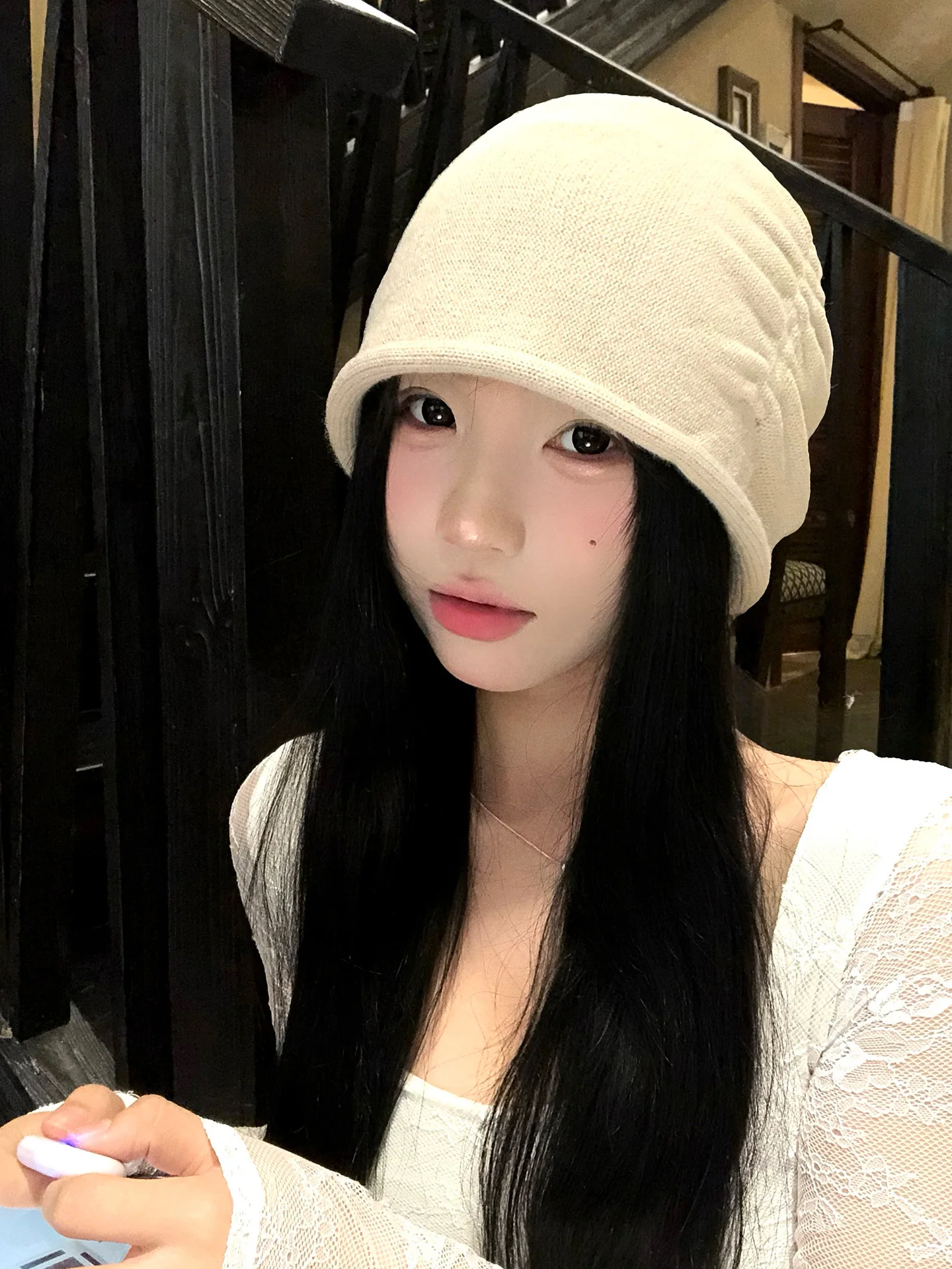 Loose Women's Folded  Roll-Up Head Cap Face Slimming All-Match Autumn Casual Style Turtleneck Hat round Top Non-Adjustable