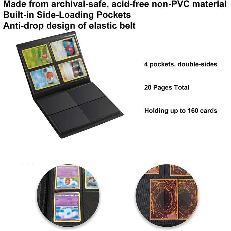 Trading Card Collector Holder, 4-Pocket, 160 Cards Binder, Caso de armazenamento portátil, adequado para o jogo, beisebol, futebol