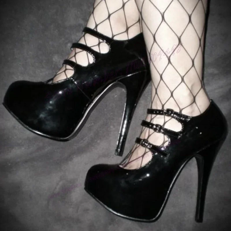 

Black Slip On Platform Pumps Patent Leather Round Toe Shoes for Women Thin High Heels Marry Jane Shoes 2023 Zapatos Para Mujere