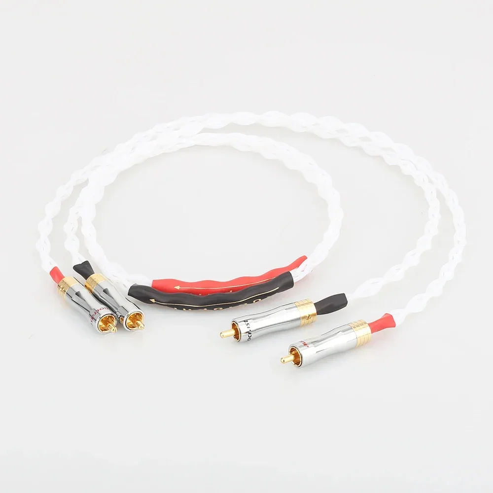 High Quality 4N Pure solid Silver Braid Silver Plated RCA Hifi Audio Cable 1M RCA Interconnect Cable