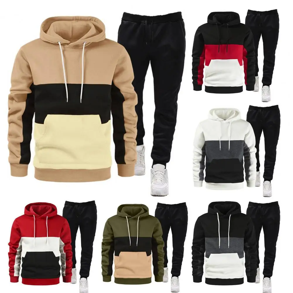 Loose Men Sweat Suit Men's Contrast Color Hoodie Pants Set for Spring Fall Casual Sportswear Kit with Drawstring Sweatshirt Top