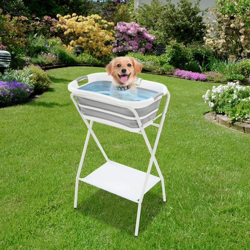

Foldable Pet Bath Table for Cats and Dogs with Stand Adjustable Shower Station and Laundry Basket