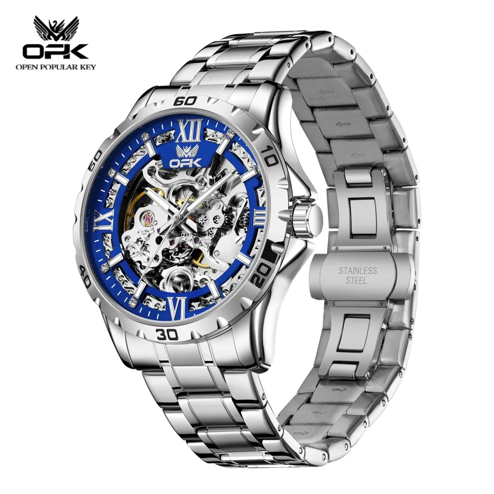 OPK 6100 Luxury Automatic Mechanical Men's Wristwatch Luminous Stainless Steel Original Hollowed Watches for Man