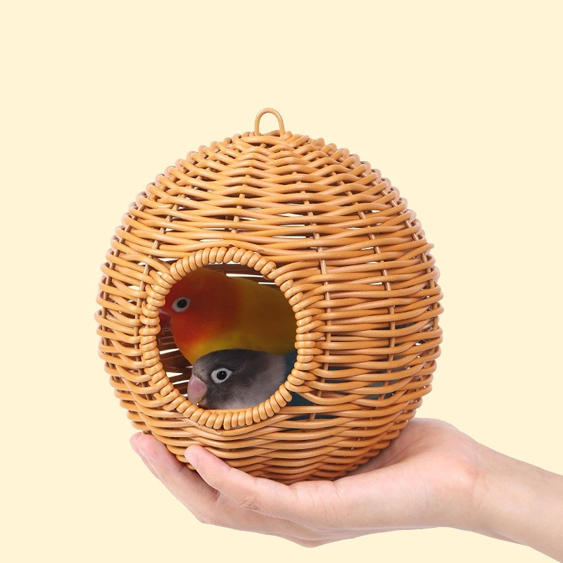 Bird Nest Fake Grass Handwoven Bird Cage House Parrot Canary Lovebird Parakeet Cockatiel Fake Hand-Woven Grass Hatching Bird Hut