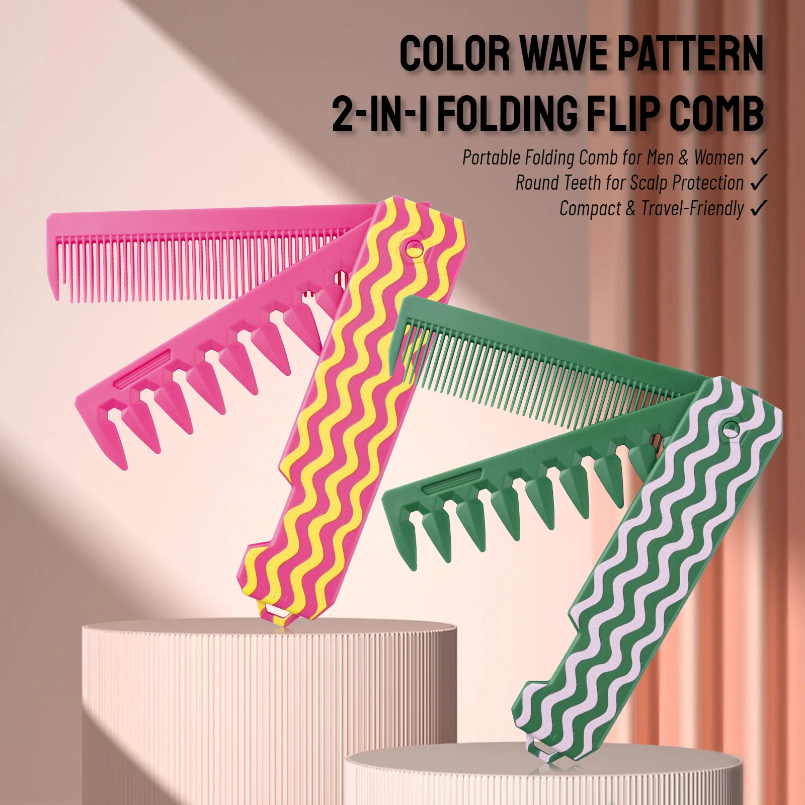 Portable Folding Hair Comb Plastic 2/3 In1 Multifunctional Fine Wide Tooth Daily Curly Hairdressing Comb Travel Pocket Mini Comb
