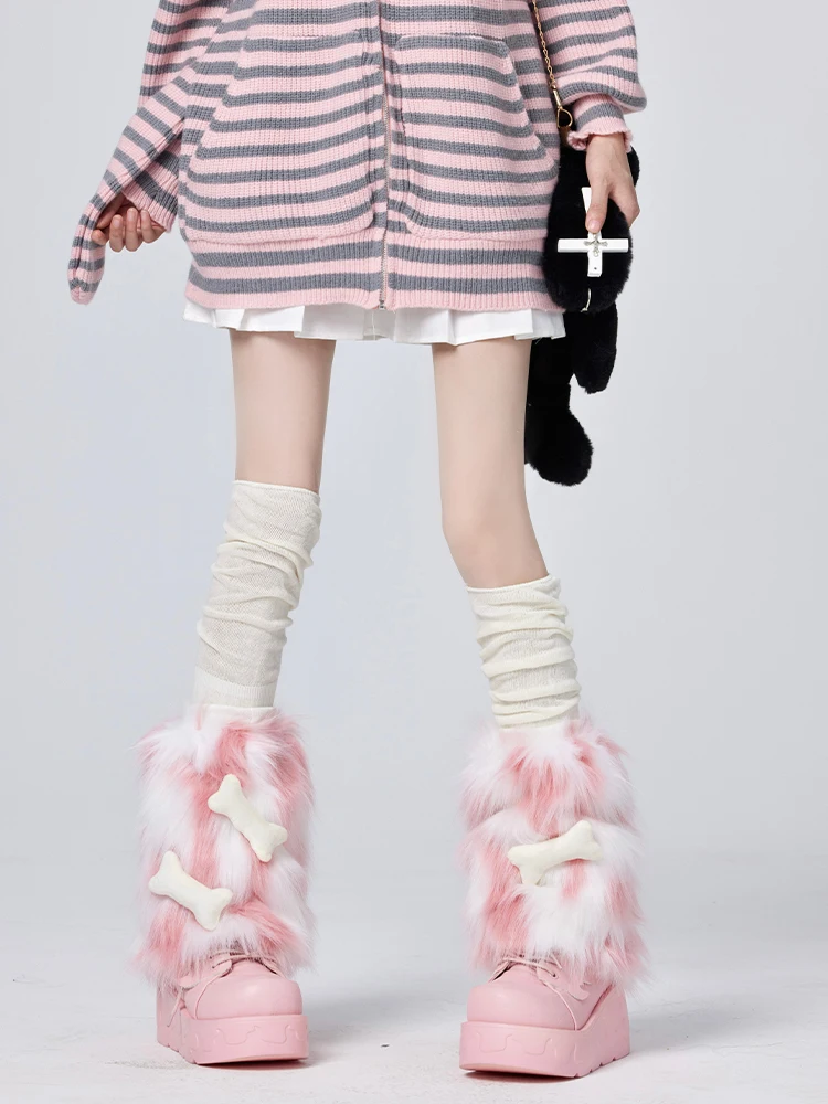 Fashion Faux fur Long Socks Sexy Bones Stocking Y2K Stockings Girls Long Tube Socks Women Leg Warmers