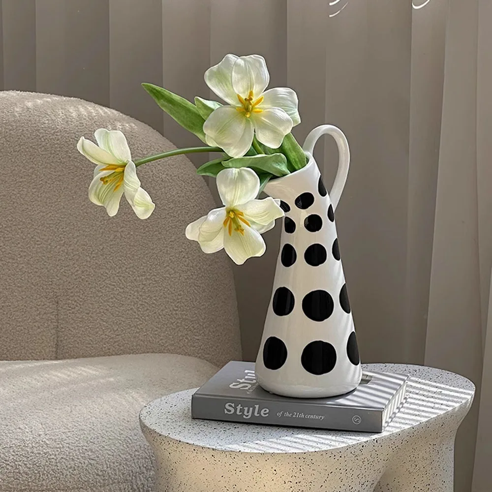 

Nordic Black and White Ceramic Vase Ornaments Living Room Bedroom Desktop Flower Arrangement Container Wedding Vase Decoration
