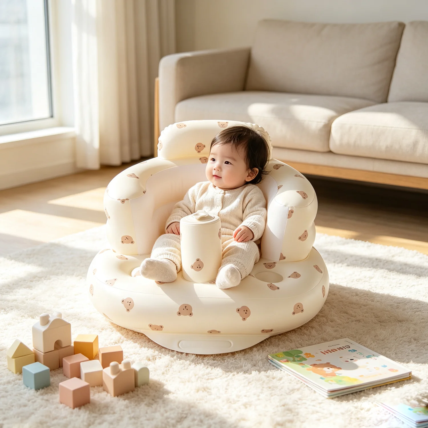 Inflatable Baby Learning-To-Sit Chair (Anti-Rollover Learning-To-Sit Sofa, Portable Nursing Chair, Multifunctional Bath/Play Mat, Suitable for Babies Aged 6-36 Months)