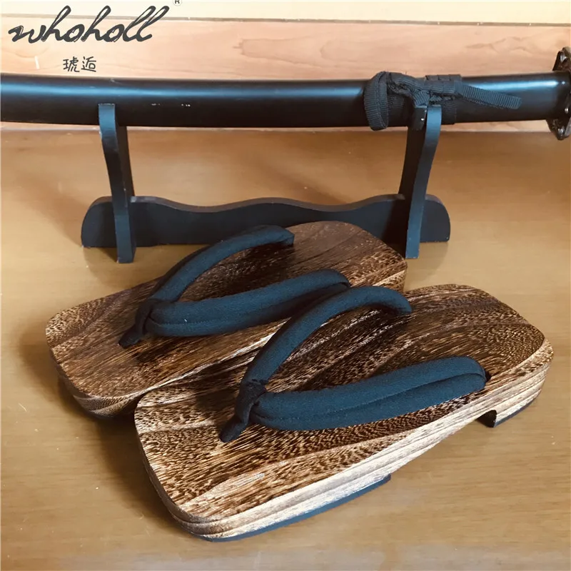 WHOHOLL Japanese Geta Summer Man Flip Flops Slippers Thick Bottom Platform Slides Cosplay Samurai Shoes  Male Plus Size 45 46