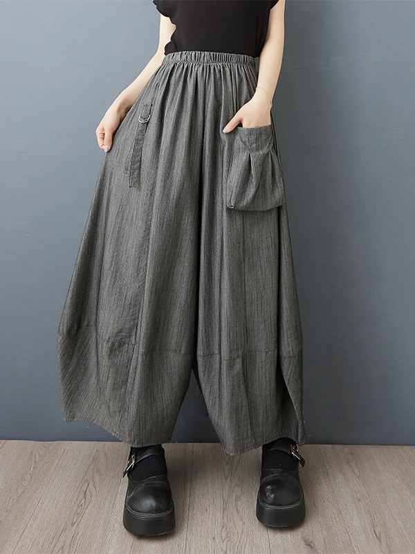 Summer 2025 Women's Loose Wide Leg Pants Elastic Waist Casual Nine Point Thin Model Lantern Pants Commute Sle High Waist