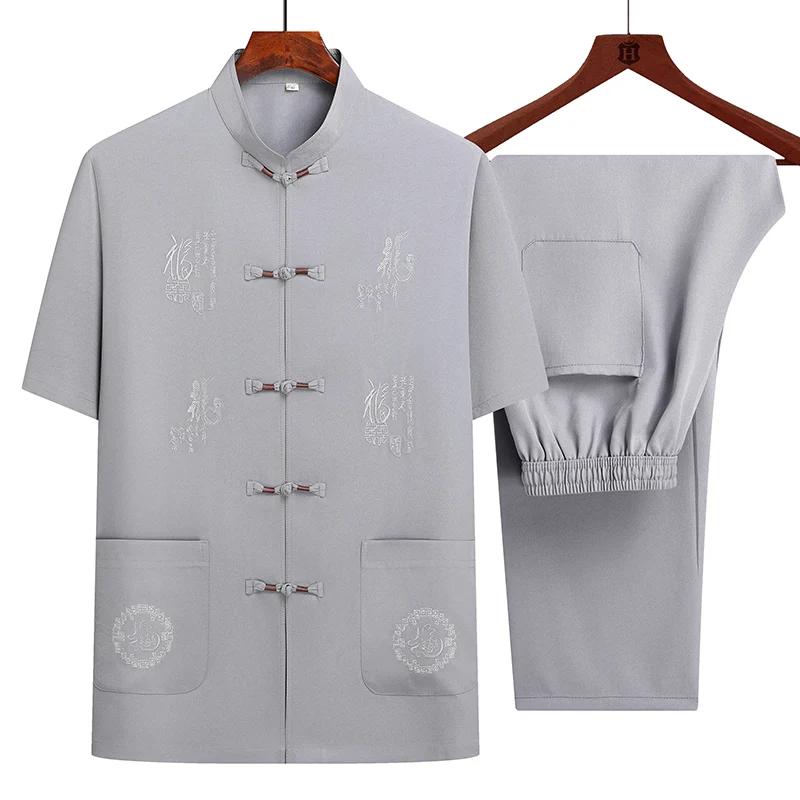 (Shirt + trousers) 2024 summer fashion men shirt short sleeve shirts mens sets High quality shirts male Two Piece M-4XL