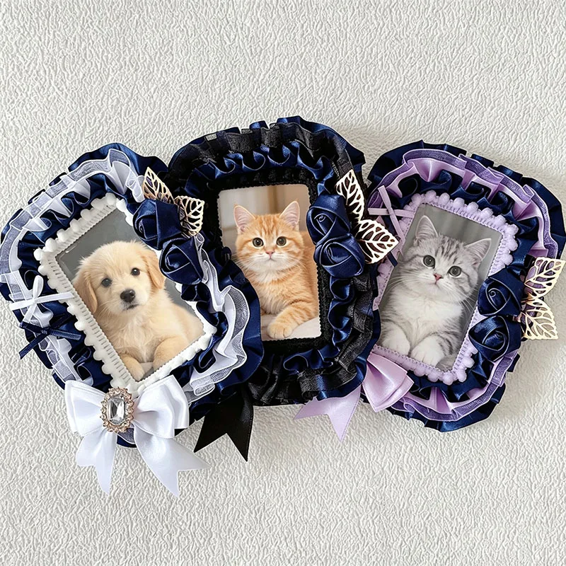 Gothic Lolita Ribbon Card Holder Sweet Ruffle Lace Bow Kpop Idol Photo Frame Cute Decorative Card Sleeve Anime Card Display Case
