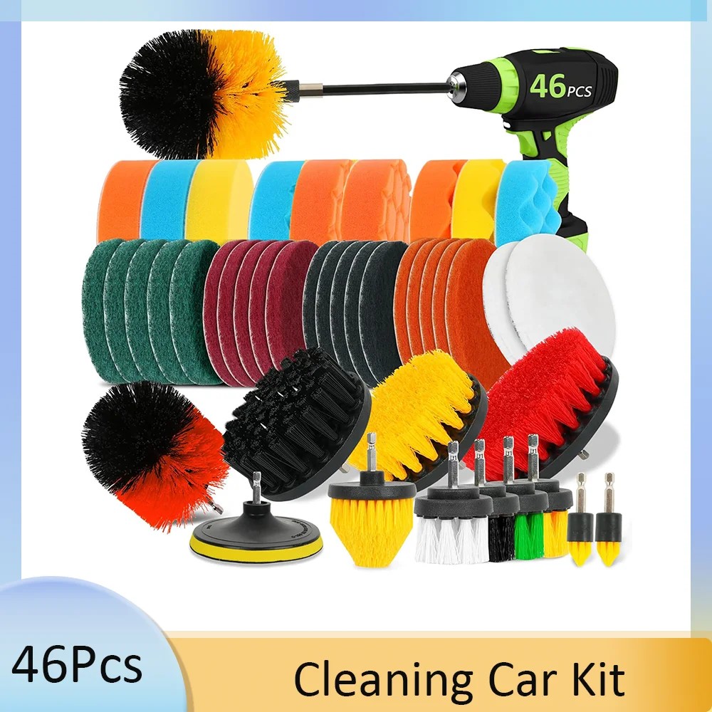 

46 Piece All-Purpose Power Cleaning Brush Set with Scrubber and Detailing Extended Reach Attachment for Tiles Grout Car Detail