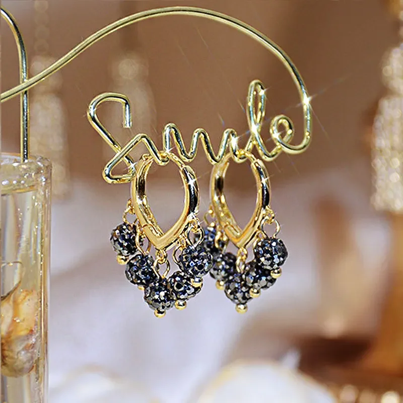 Korea New Design Fashion Jewelry Sweet Love Black Crystal Ball Pendant Earrings Elegant Women's Daily Hundred Matches