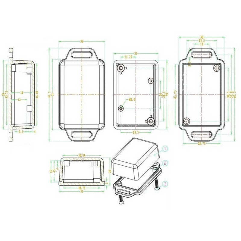 Scatola di giunzione elettrica localizzatore GPS per veicoli elettrici scatola di giunzione a parete in plastica custodia elettronica 51*36*20mm