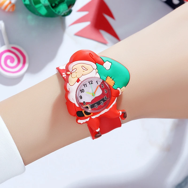 Jam Tangan Anak-anak Kartun Baru Mainan Santa Klaus Rusa Manusia Salju Dekorasi Pohon Natal Jam Tangan Anak-anak Hadiah Natal Anak Laki-laki Perempuan