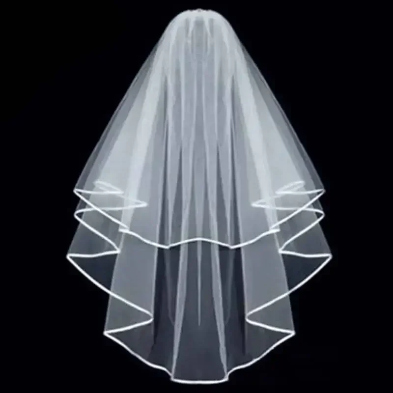 White Wedding Bride Veil 2 Tiers Elbow Length  Comb