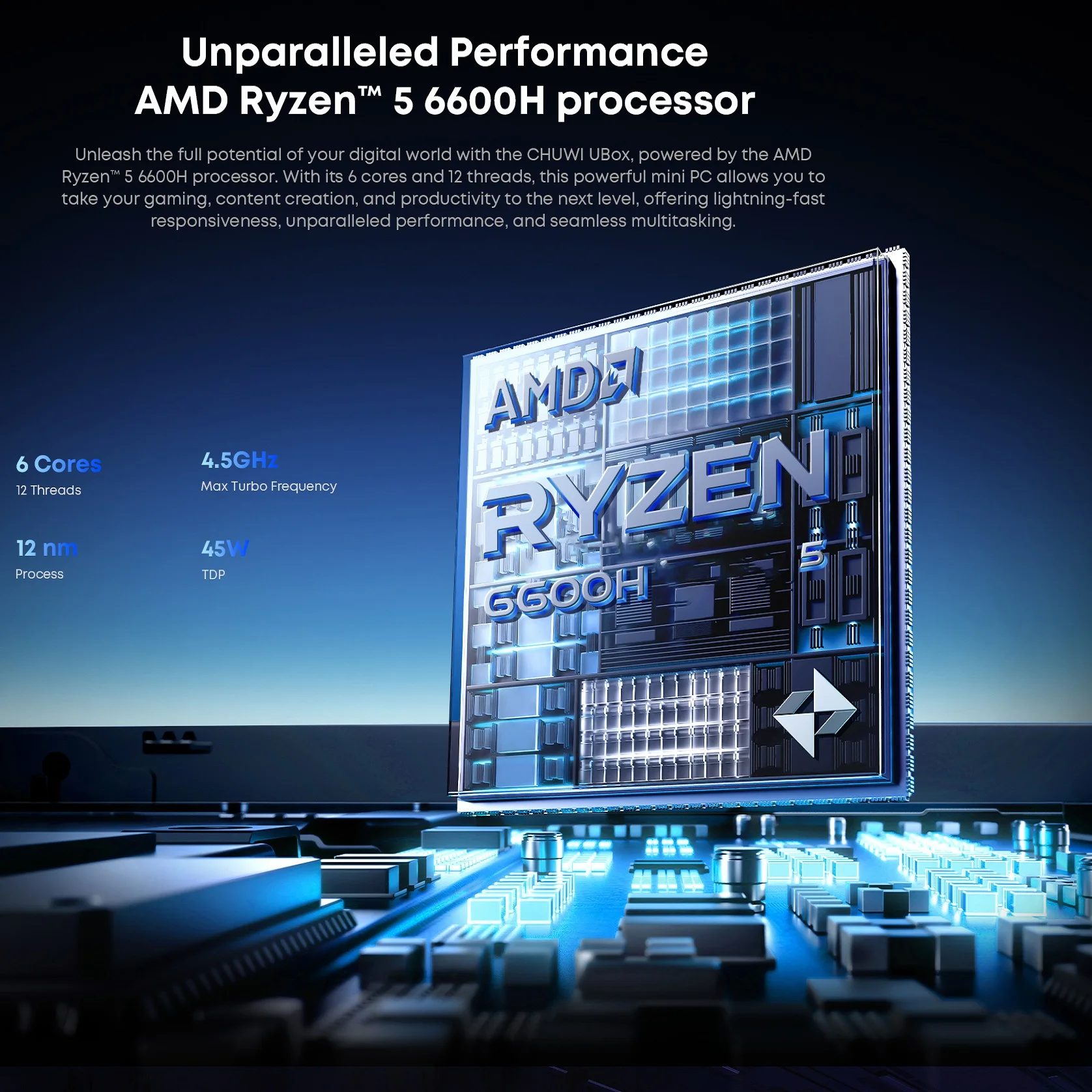 CHUWI UBox Mini PC Ryzen 6600H Processor 6Cores AMD CPU 16GB RAM 512GB SSD Windows 11 Desktop Computer PC 4K Decording WIFI 6 PC