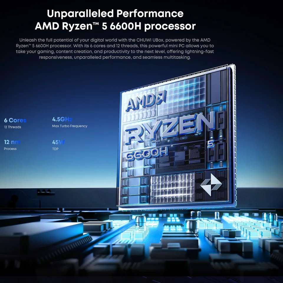 CHUWI UBoxミニPC Ryzen 6600Hプロセッサー AMD CPU 16GB RAM 512GB