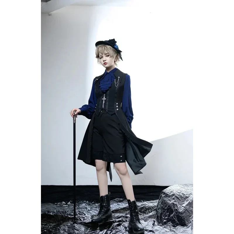 Ouji لوليتا الأسود والأزرق خمر لوليتا العصور الوسطى الأمير الصغير سترة طويلة القوطية لوليتا بواسطة الأميرة سجلات