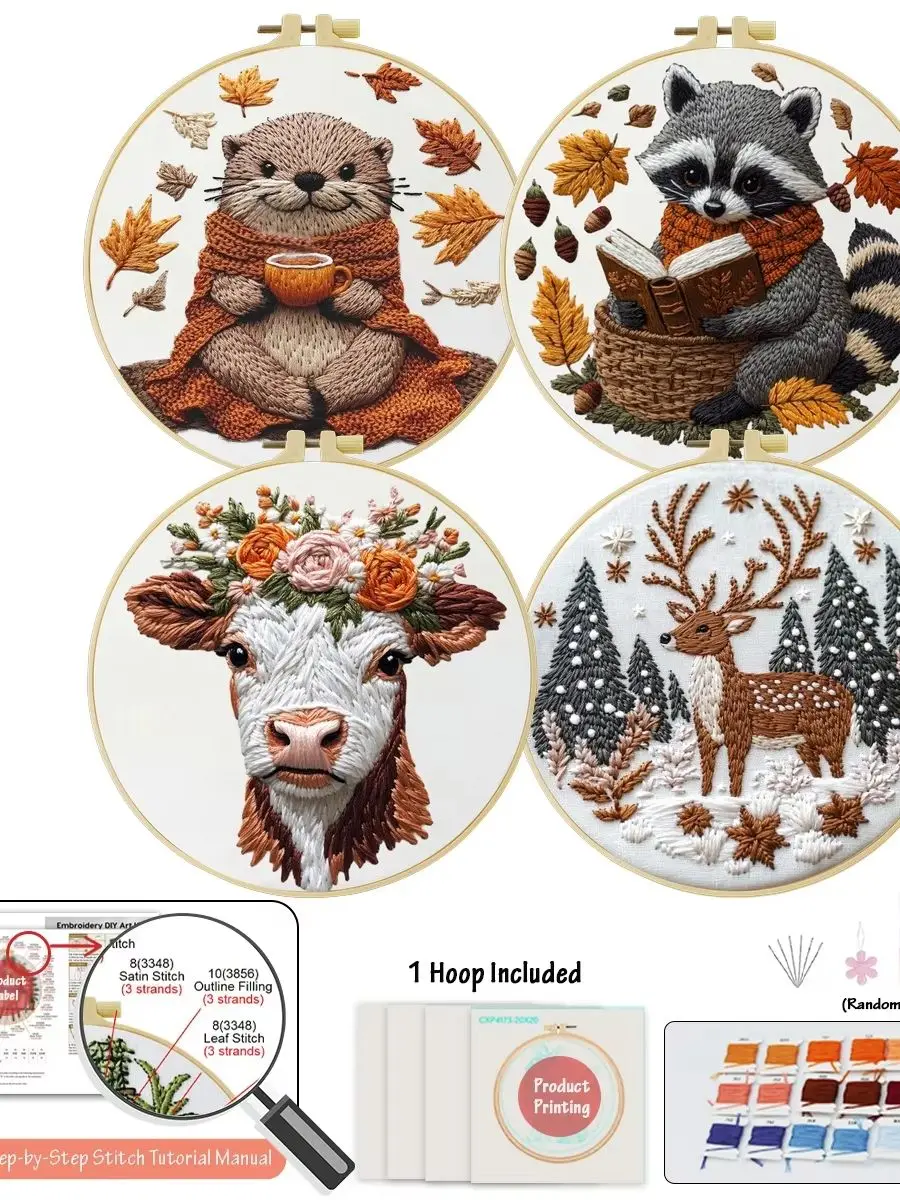 4-teiliges DIY-Stickmaterial-Set für Anfänger, inklusive Nadeln, Fäden, Stick-Starter-Kit, Kreuzstich-Kunst als Geschenk. – Detail 1
