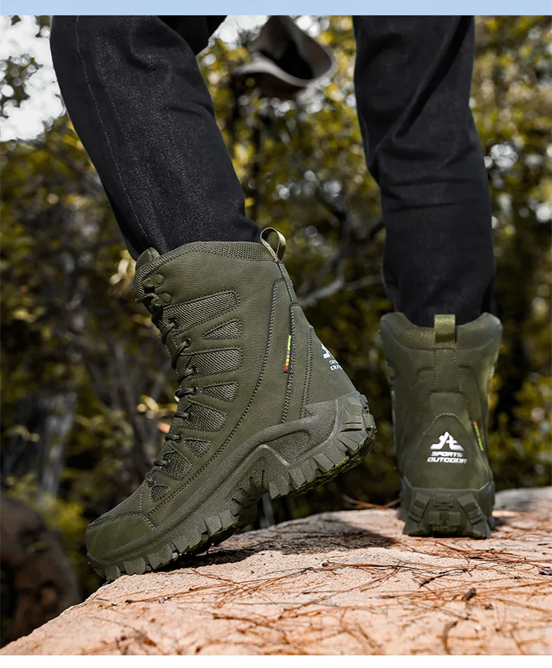 High-Top Leder Herren Stiefel Atmungsaktive Desert Combat Stiefel Outdoor Rutschfeste Wanderstiefel Herren Motorradstiefel Arbeits Stiefeletten – Detail 15