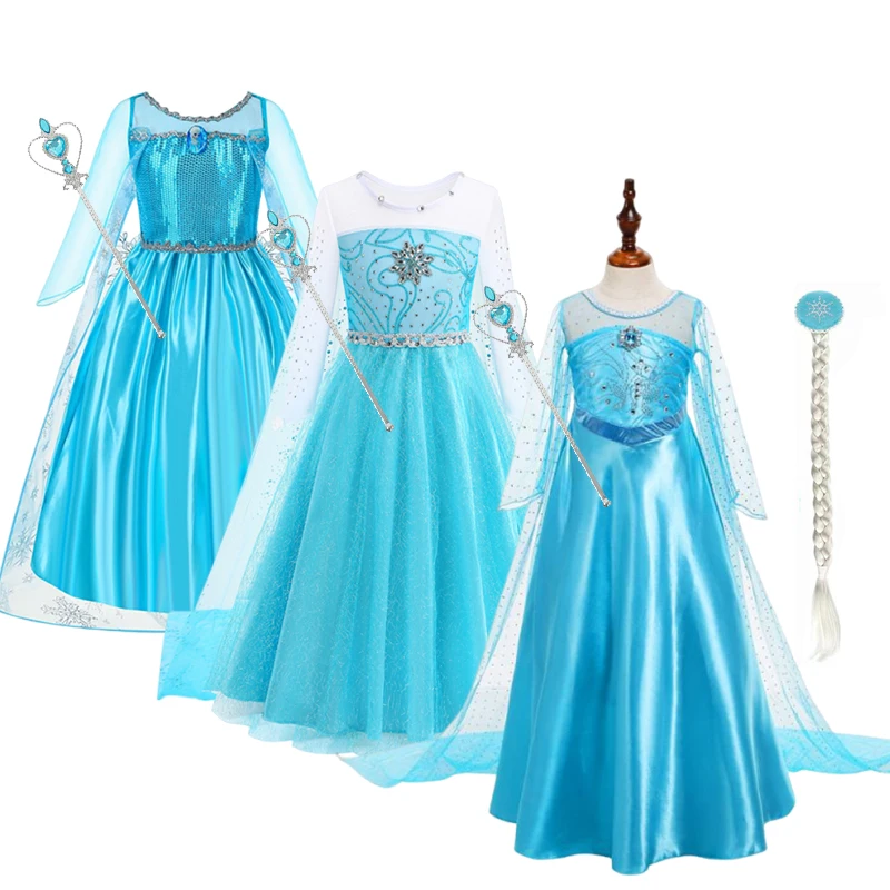Kinder Mädchen Cosplay Gefrorene Elsa Prinzessin Kostüm Kleid Kinder Karneval Schnee Königin Disguise Geburtstag Party Mesh Kleider Robe Ball