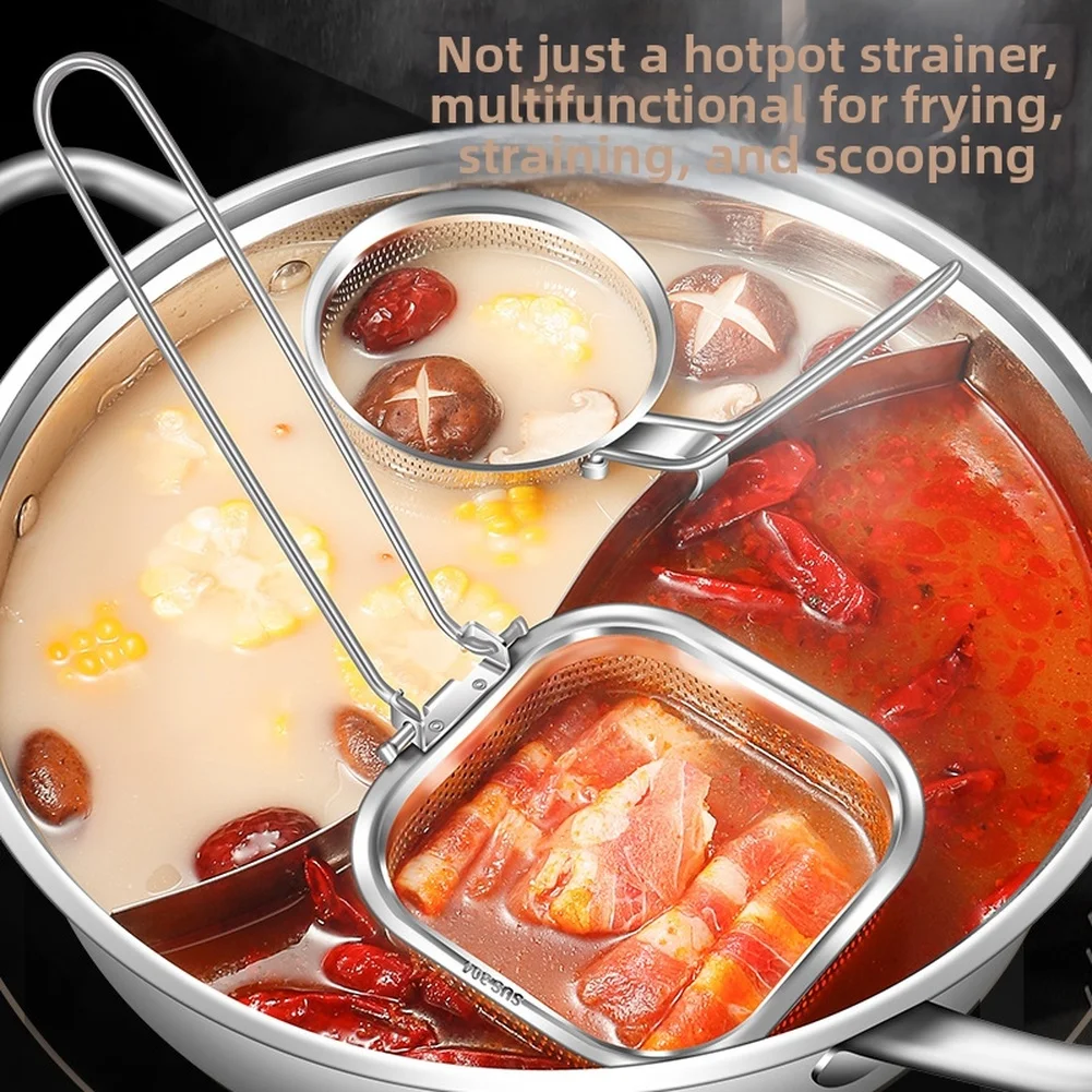 304 SS Foldable Colander with Edge Hook for Kitchen Storage Saving Straining Frying Boiling and Filtering Needs