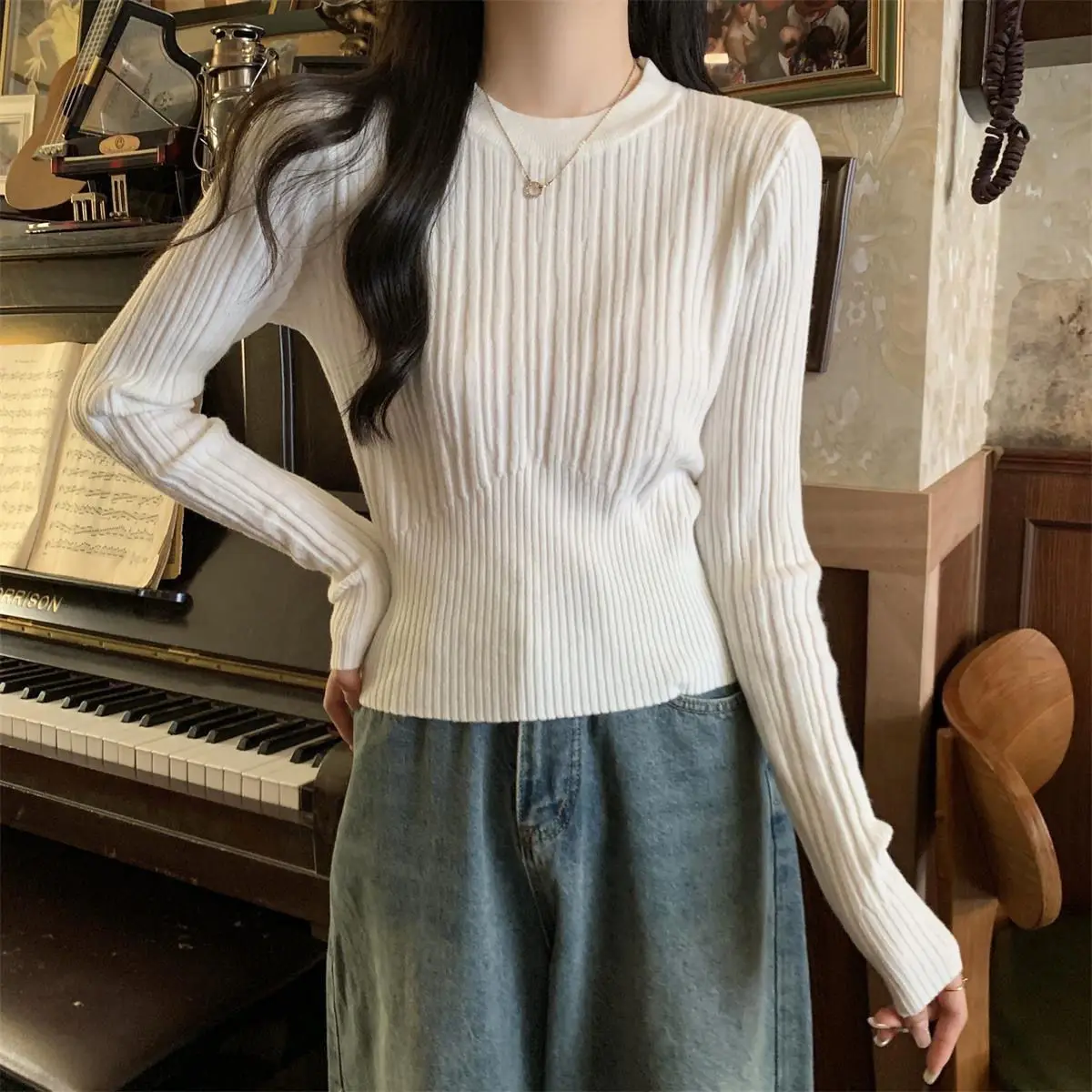 

High-End Small Size Base Knit For Women New Lazy Style Sweater Inner Wear Early Spring Top