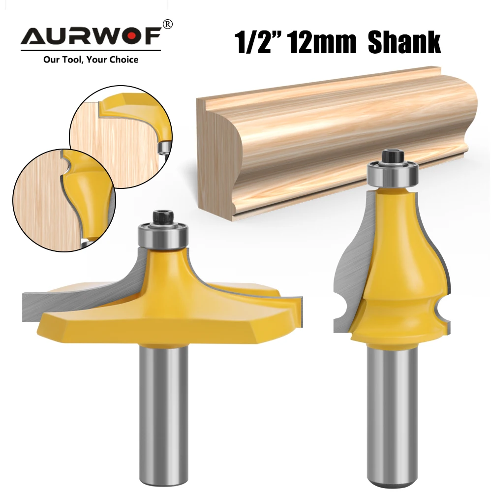 AURWOF 2Pcs Router Bit Set HSS 12mm Shank, Bottle Handrail + Beveling Wood Cutter For CNC Profiling, 1/2" Shank MC05046N2