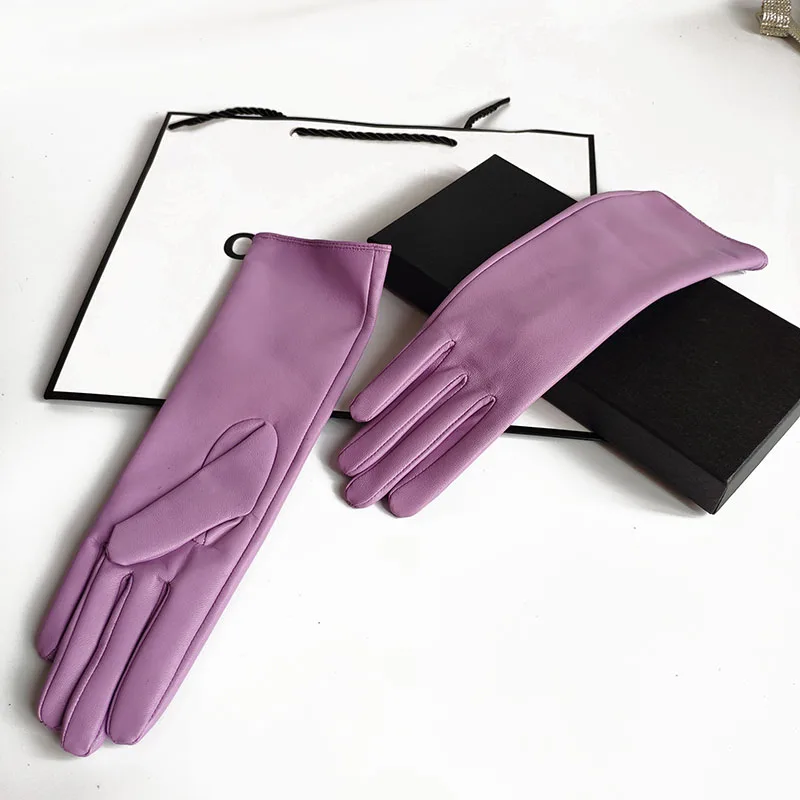 Long Sheepskin Gloves Women\'s Leather Touch Screen Arm Sleeves Fashion New Autumn and Winter Plus Cashmere Warm