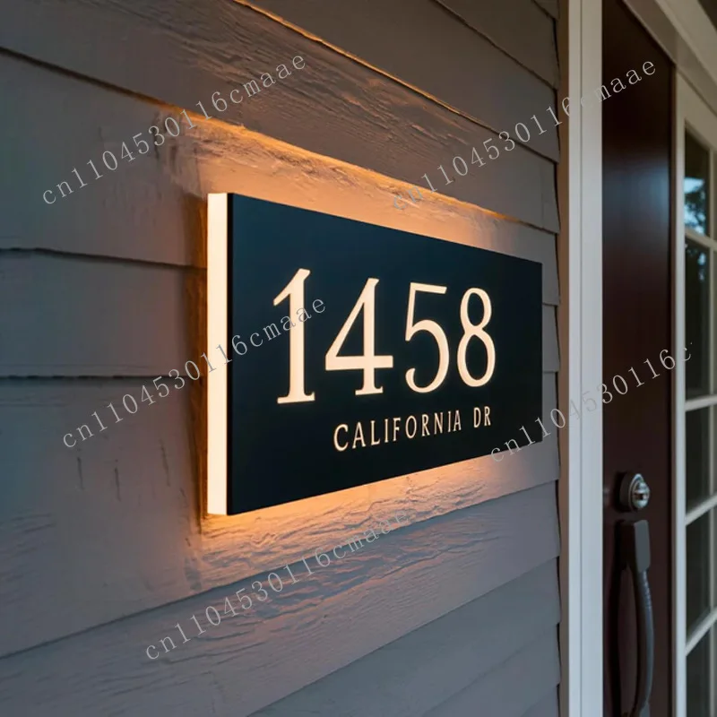 House number LED stainless steel house number LOGO logo Back polished black steel crystal bottom luminous characters