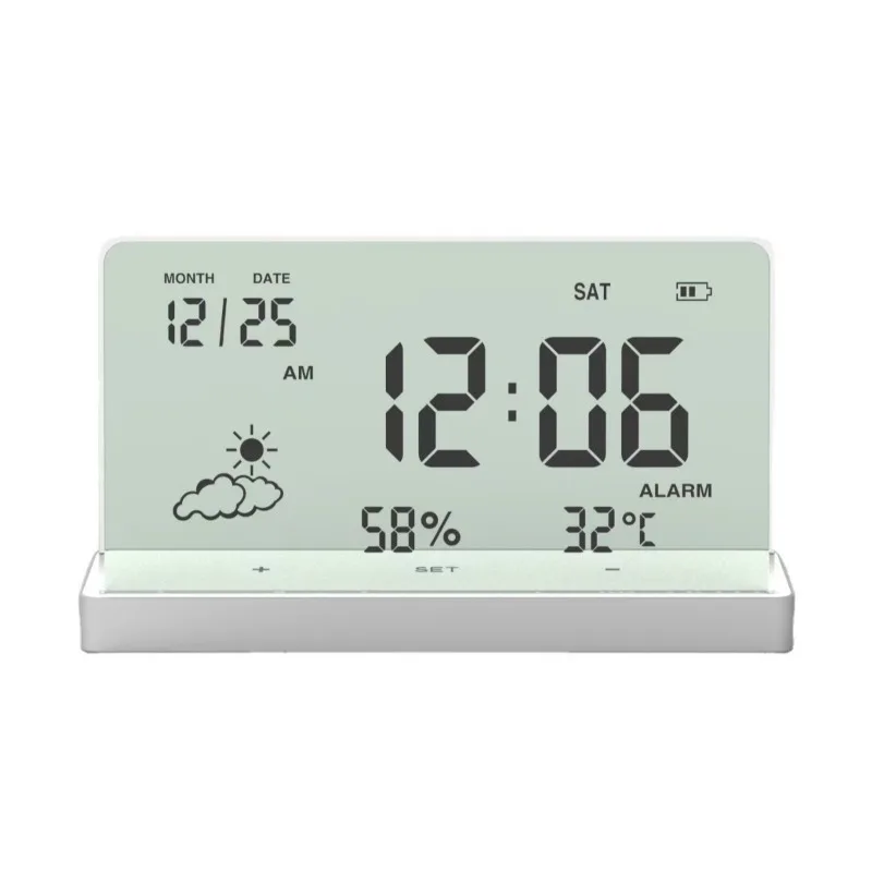 

Desk Clock Simple Clock Weather Humidity Silent Digital Children's Alarm Clock Transparent Multi-functional Electronic