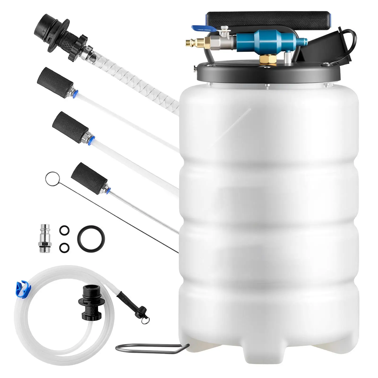 Fluid Extractor, 9.5 L Capacity, Pneumatic/Manual Vacuum Oil Extractor Pump with 59 in Horse & Three 47 in Extension Tubes, Oil Change Pump with PE Tank for cars , Lawn Mowers, Boats