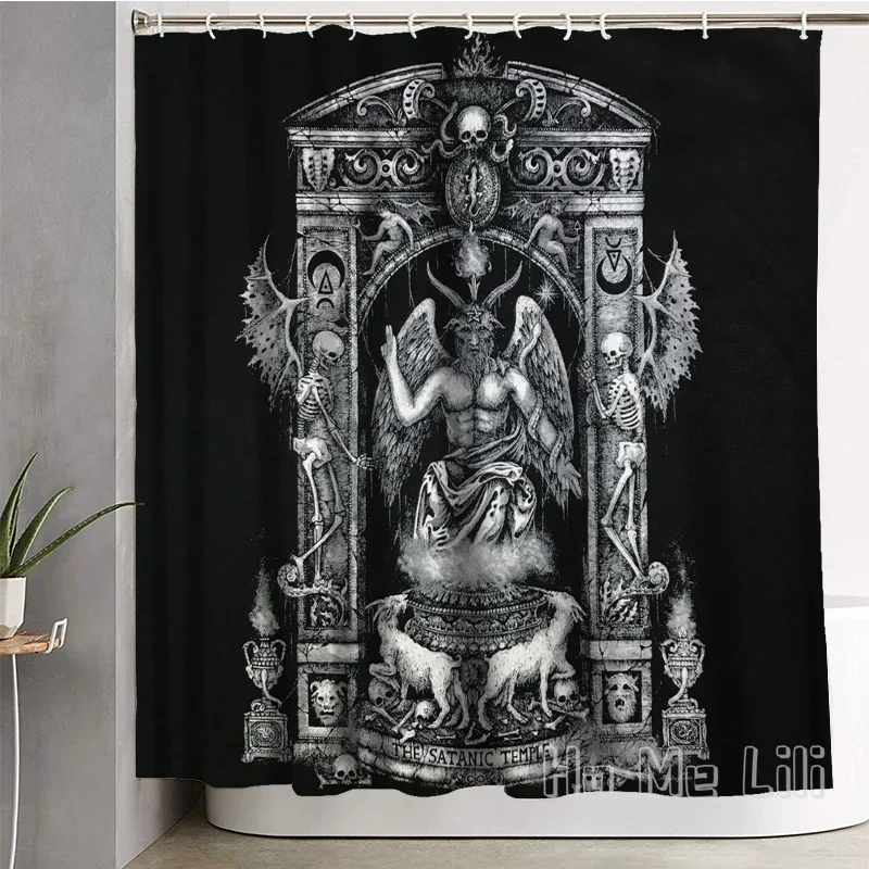 Satanic Temple Goat Headed Shower Curtain By Ho Me Lili Lucifer Devil Evil Reaper Metal Hell Rock Baphomet Black Magic