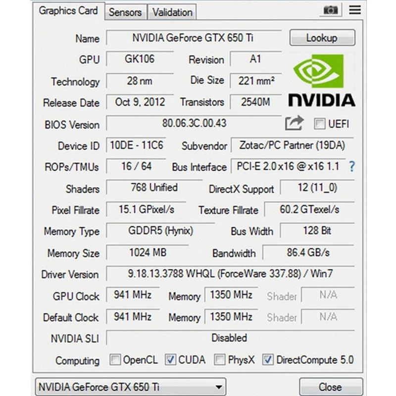 Video Kaart Zotac Geforce Gtx 650Ti 1Gb GDDR5 128Bit Grafische Kaarten Voor Nvidia 100% Originele Kaart GTX650Ti Desktop Computer