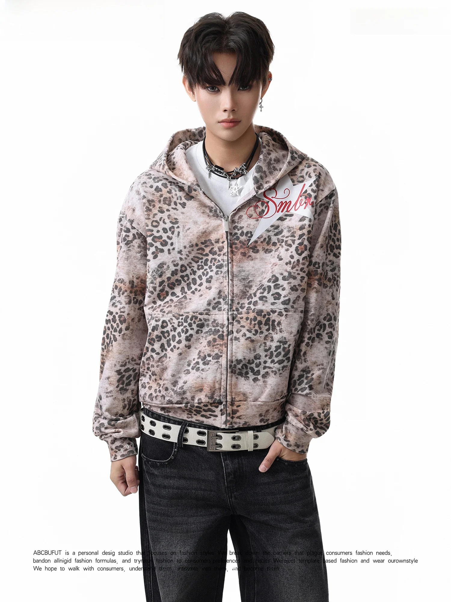 Jaqueta Cardigã Retrô Americana Casual com Estampa de Leopardo e Zíper, Efeito Desbotado, para Homens e Mulheres, Marca Tendê...