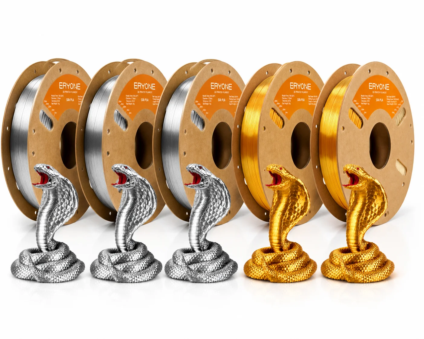 ERYONE 5KG Seiden-PLA-Filament 1,75mm, Einfarbiges Glänzendes 3D-Drucker-Filament, Hochglänzende Metallische Oberfläche, 5kg Großpackung 5 Spulen, Bestseller, Versand aus Deutschland