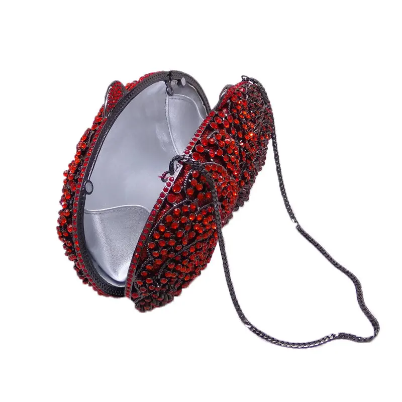 Boutique De FGG Red Ruby Flower Clutch Women Evening Bags Wedding Party Dinner Rhinestone Handbag and Purses