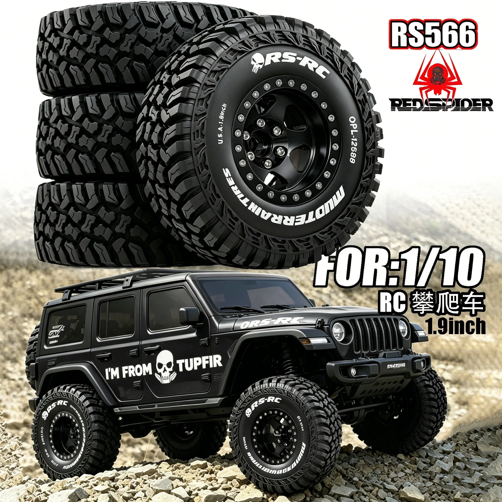 

RED SPIDER 4pcs1.9'' Beadlock Wheels and Tires Rim OD 4.72'' for 1/10 RC Crawler Car Axial SCX10 III AXI03007 TRX-4 Redcat GEN 8