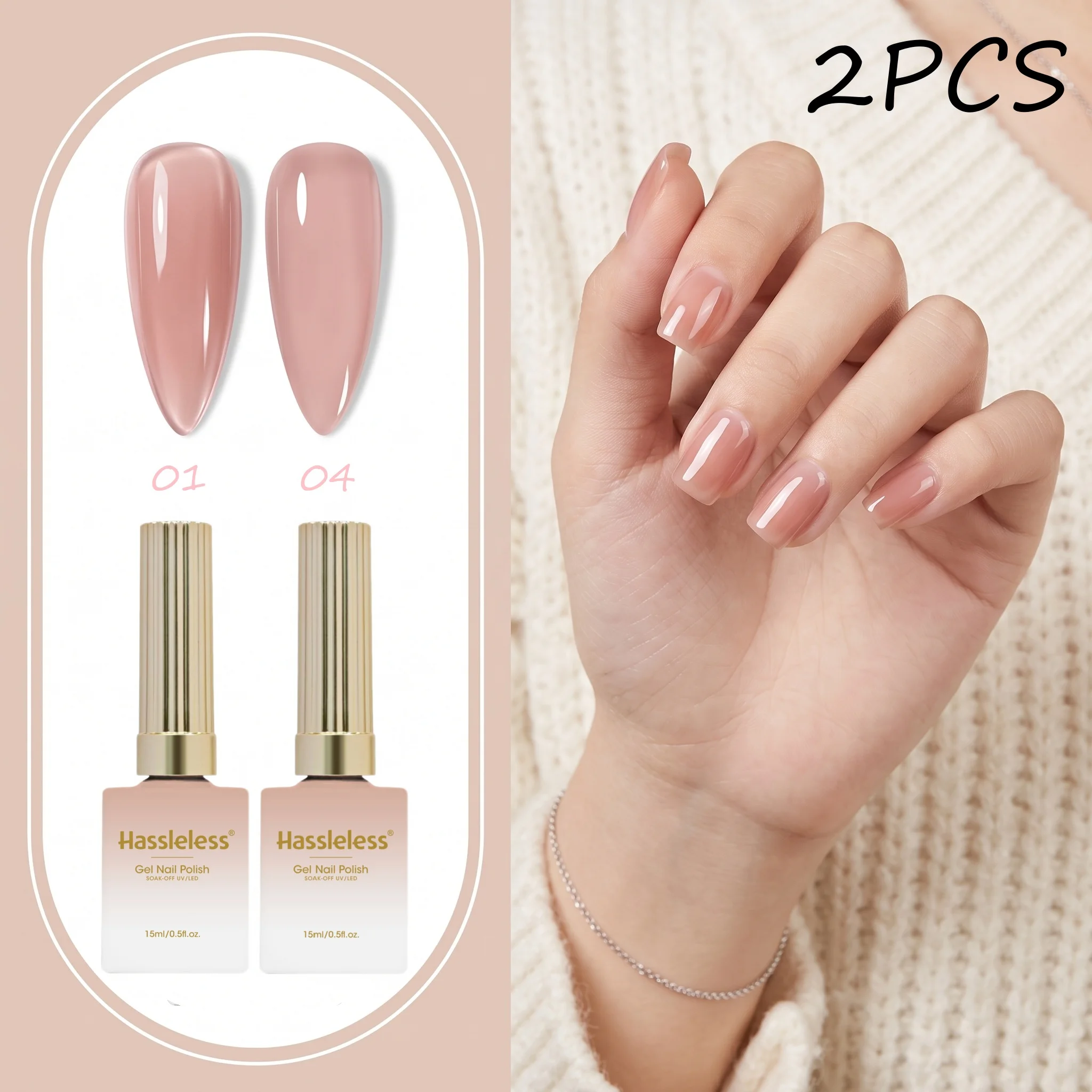 Hassleelss 2Pcs Ice Clear Jade Gel Nail Polish, Temperature-Sensitive White Water Nude Jelly Gel Nail Polish, Transparent Jelly Glass Shine, Ice Clear Nude Color Removable Jelly Gel Nail Polish