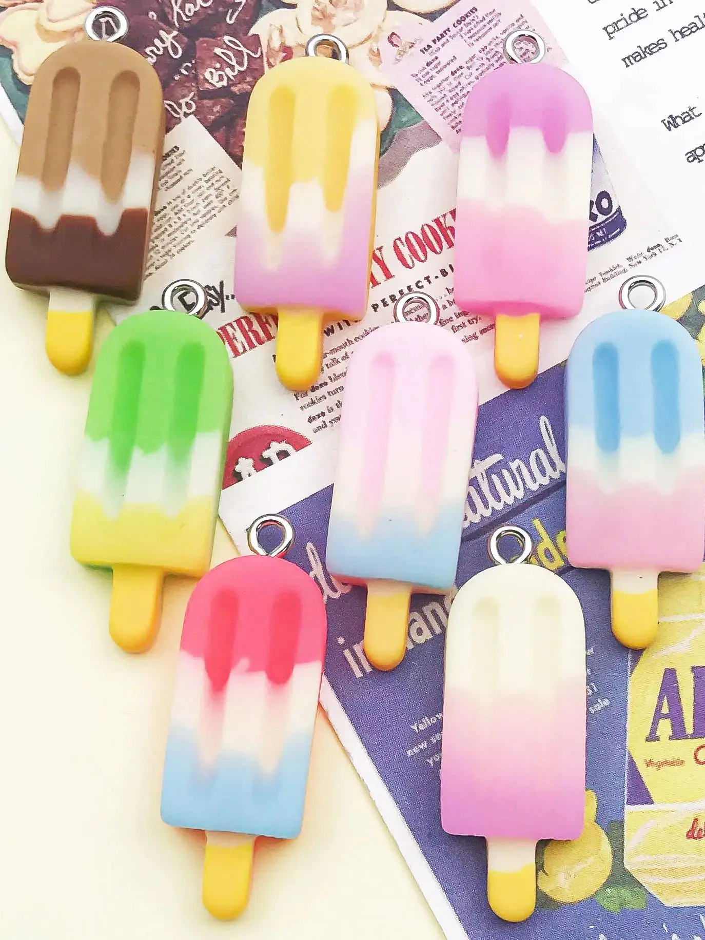 Breloques en résine de crème glacée arc-en-ciel, mélange aléatoire, pendentifs pour bricolage, fabrication de bijoux faits à la main, accessoires de collier et de Bracelet, 10 pièces