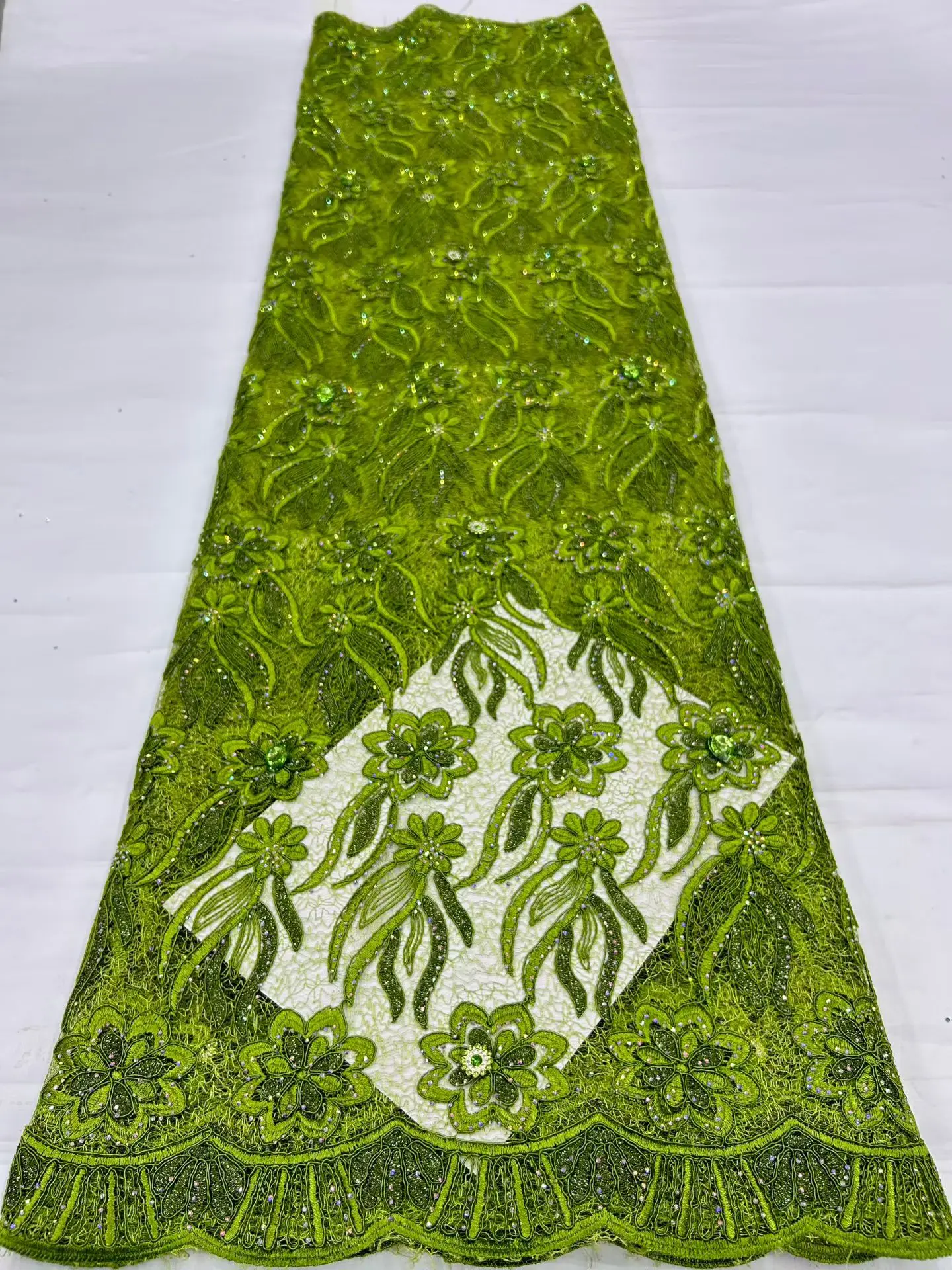 Top Grade Handcut African Nigerian Sequins Tulle Lace Fabric Sewing Net Cloth Prom Dresses Beads Embroidery High Quality HD115