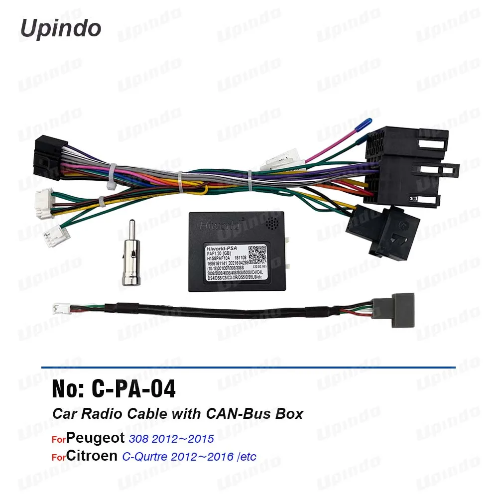 Car Radio Cable with CAN Bus Box Adapter Wiring Harness Power Connector for Peugeot 308 Citroen C-Qurtre Android Head Unit