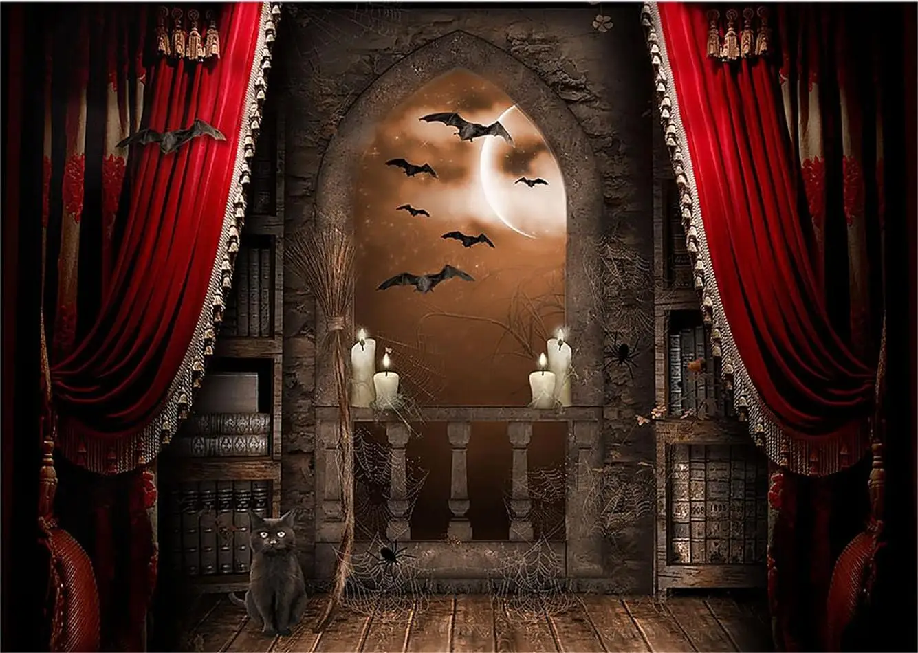 Gloomy Gothic Style Castle Stairs Birthday Party Backdrop Wall Scary Room Halloween Night Horrible Haunted House Interior